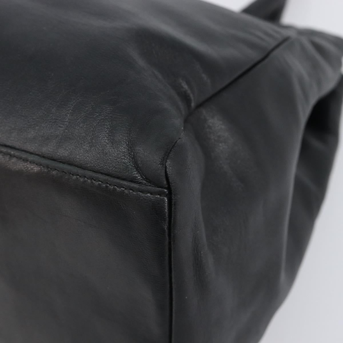 PRADA Hand Bag Leather Black Silver Auth 202075A