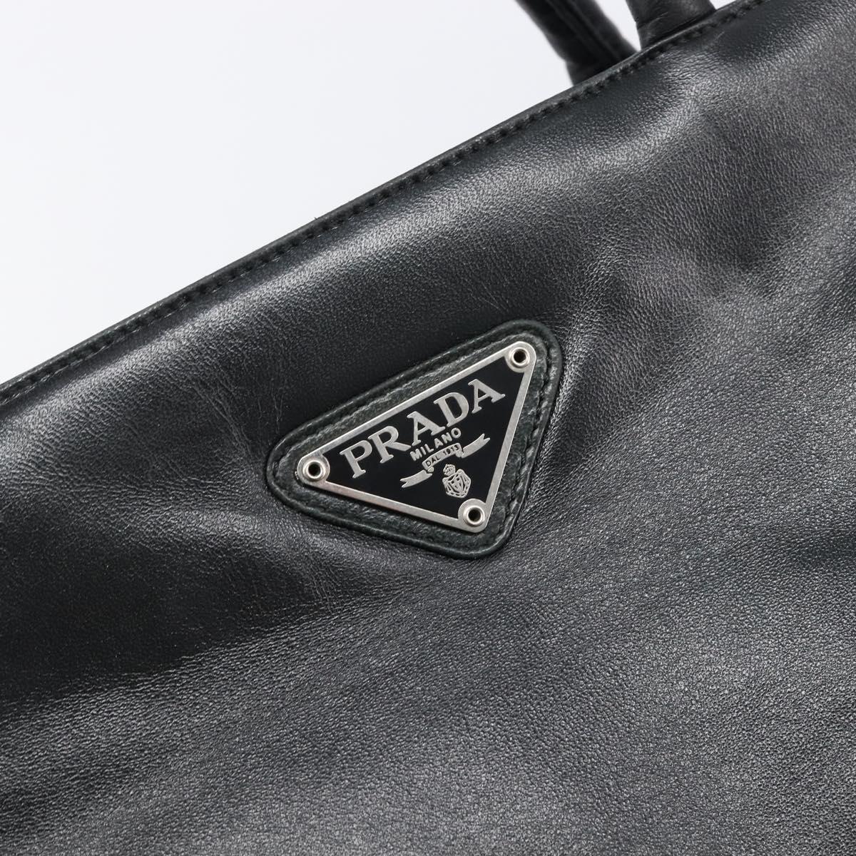 PRADA Hand Bag Leather Black Silver Auth 202075A