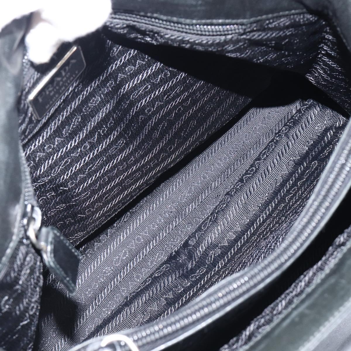 PRADA Hand Bag Leather Black Silver Auth 202075A