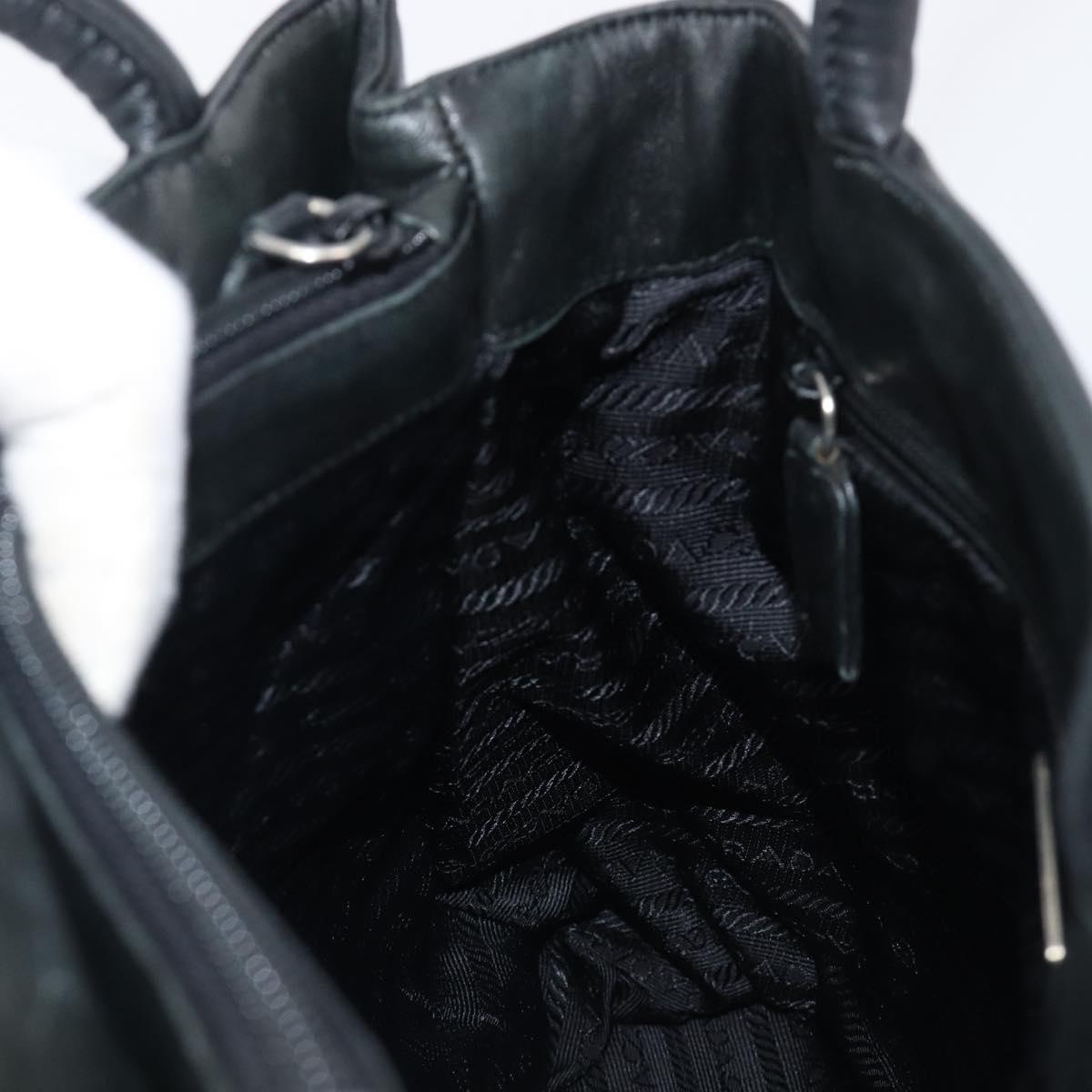 PRADA Hand Bag Leather Black Silver Auth 202075A