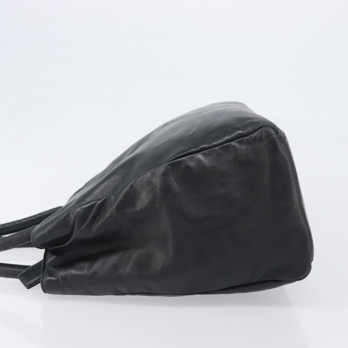 PRADA Hand Bag Leather Black Silver Auth 202075A