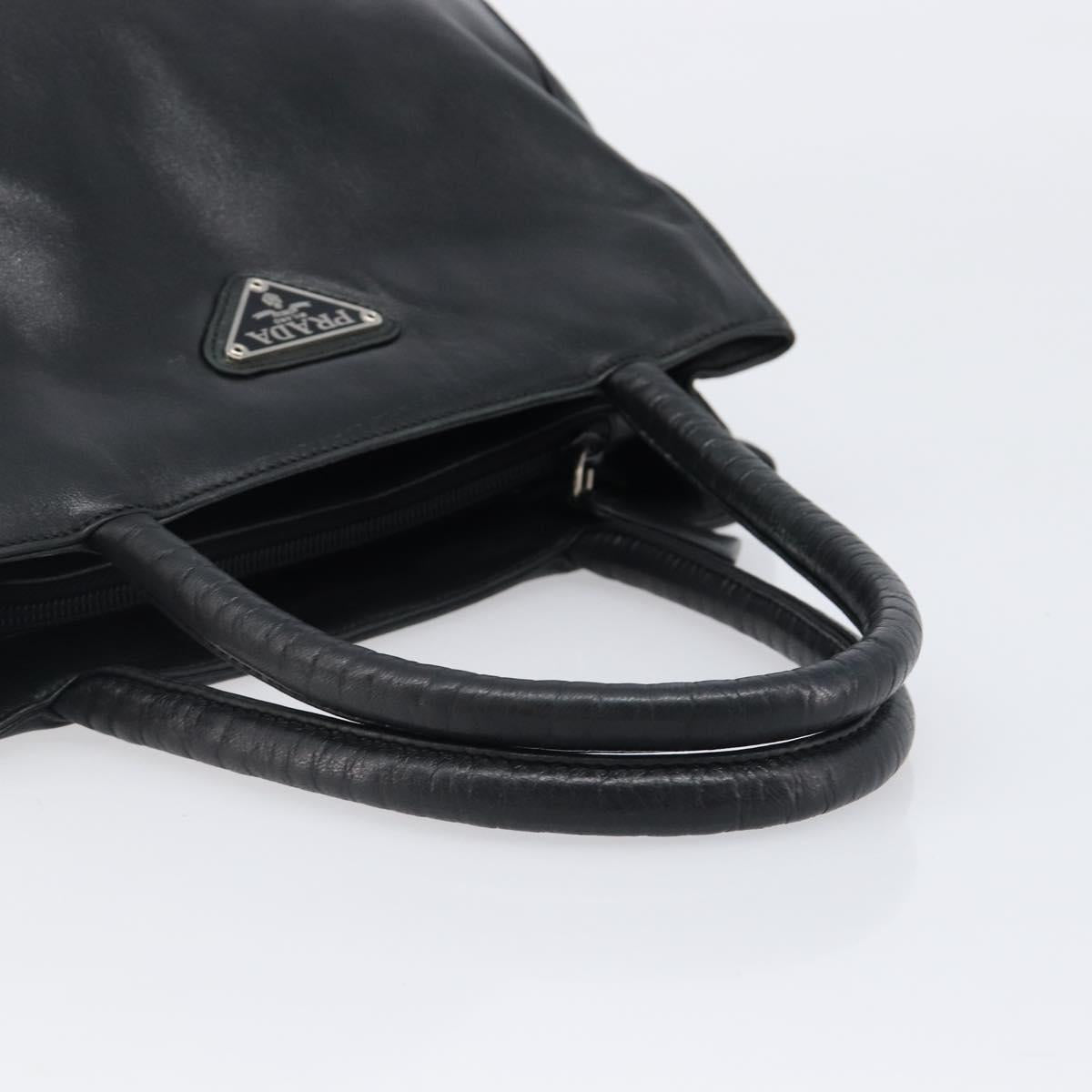 PRADA Hand Bag Leather Black Silver Auth 202075A