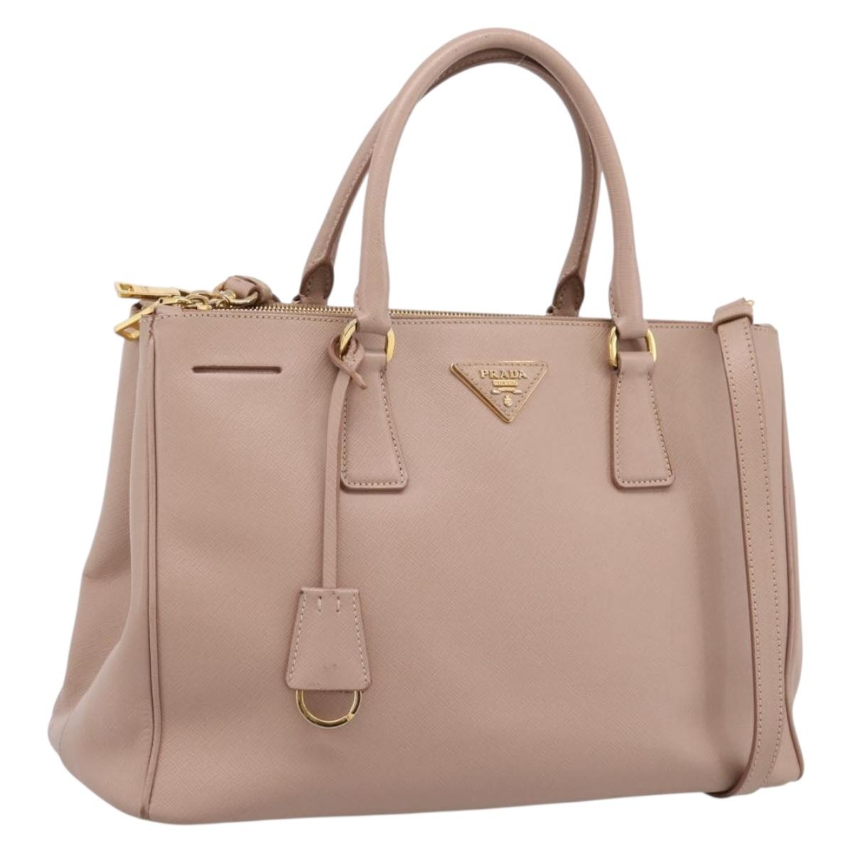 PRADA Galleria Hand Bag Saffiano 2way Pink Gold Tone Auth 202076V