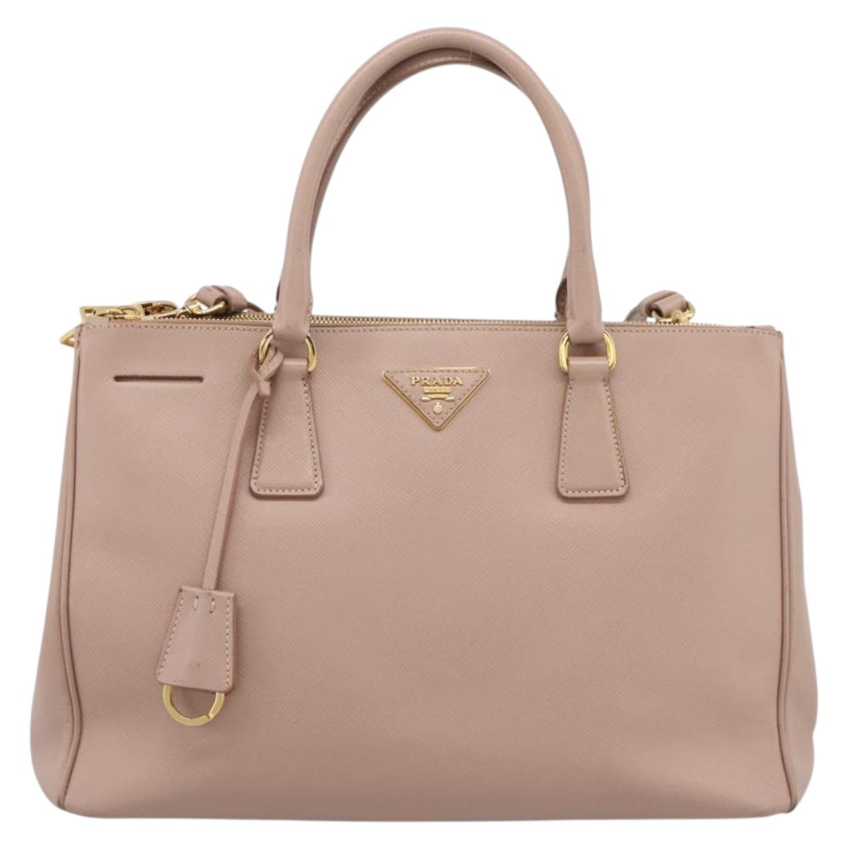 PRADA Galleria Hand Bag Saffiano 2way Pink Gold Tone Auth 202076V