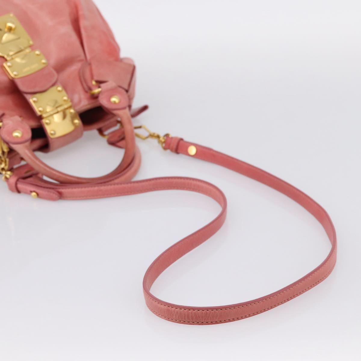 Miu Miu Vitellolux Hand Bag Leather 2way Pink Gold Tone Auth 202077V