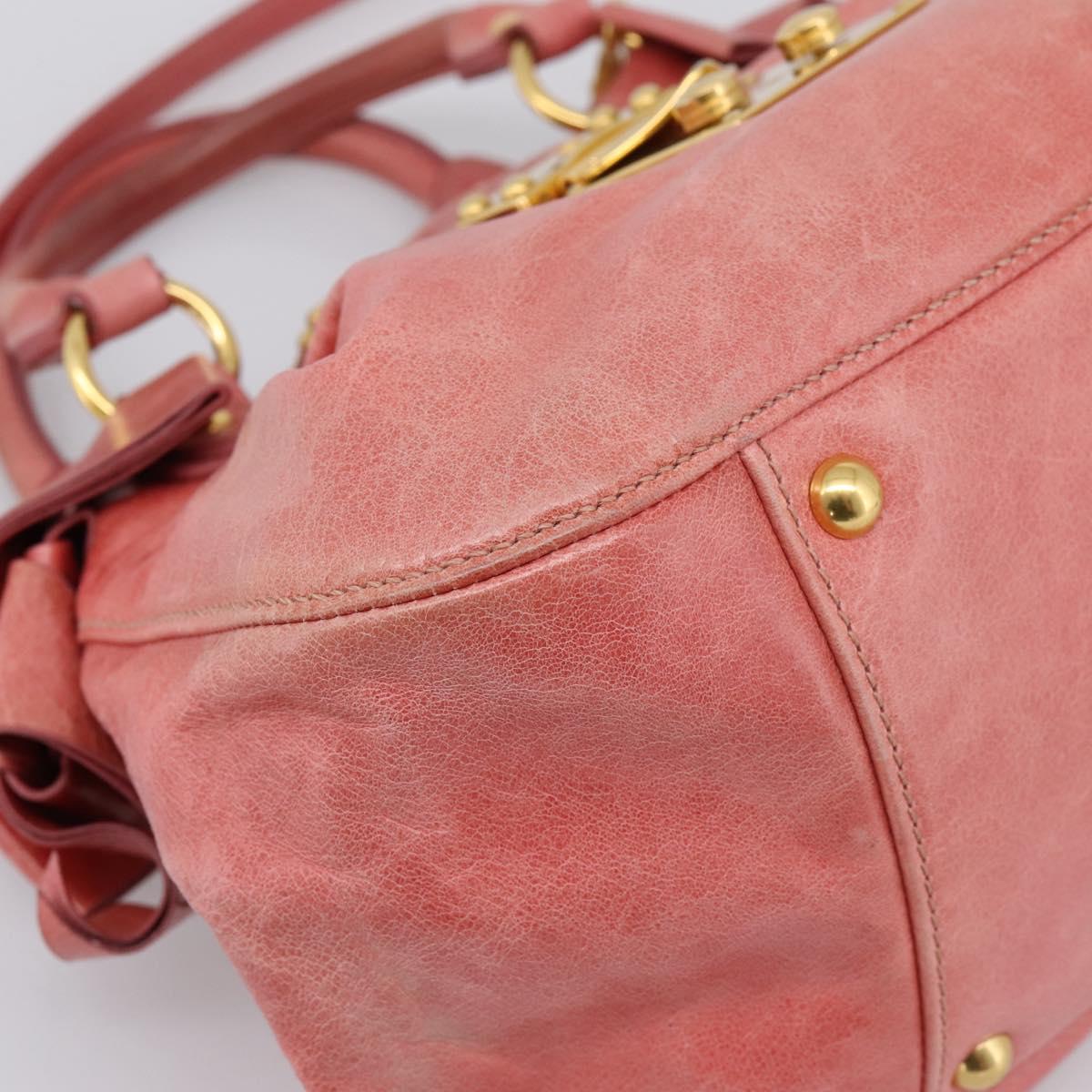Miu Miu Vitellolux Hand Bag Leather 2way Pink Gold Tone Auth 202077V