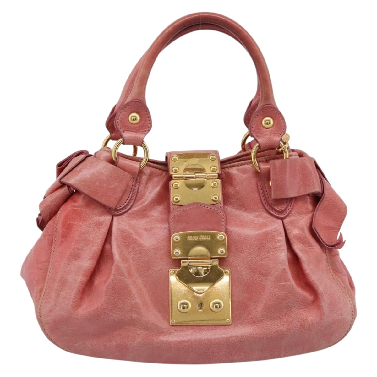 Miu Miu Vitellolux Hand Bag Leather 2way Pink Gold Tone Auth 202077V