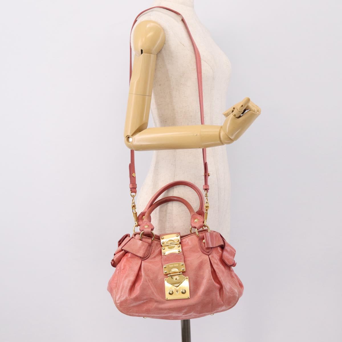 Miu Miu Vitellolux Hand Bag Leather 2way Pink Gold Tone Auth 202077V