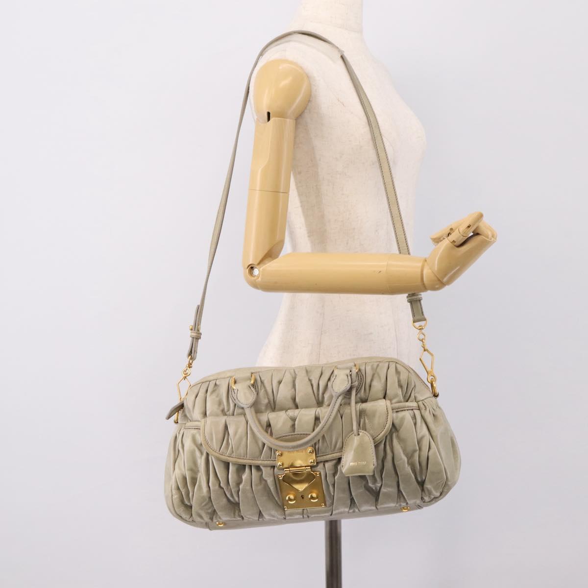 Miu Miu Vitellolux Hand Bag Leather 2way Green Gold Tone Auth 202078V