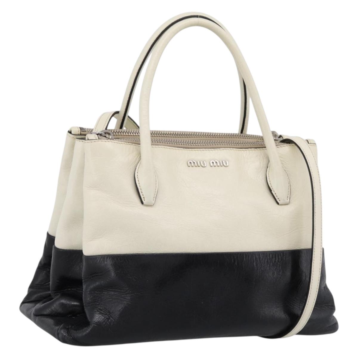 Miu Miu Vitellolux Hand Bag Leather 2way Black White Auth 202079V