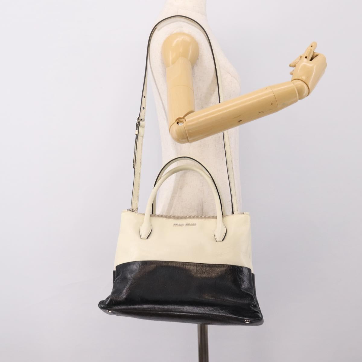 Miu Miu Vitellolux Hand Bag Leather 2way Black White Auth 202079V