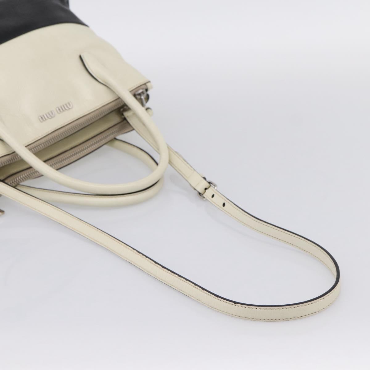 Miu Miu Vitellolux Hand Bag Leather 2way Black White Auth 202079V
