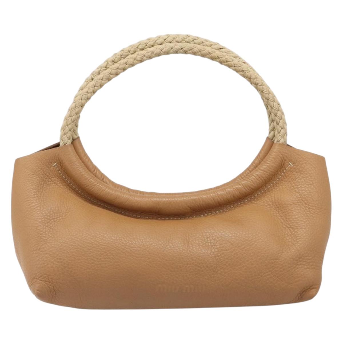 Miu Miu Tote Bag Leather Brown Beige Auth 202080V