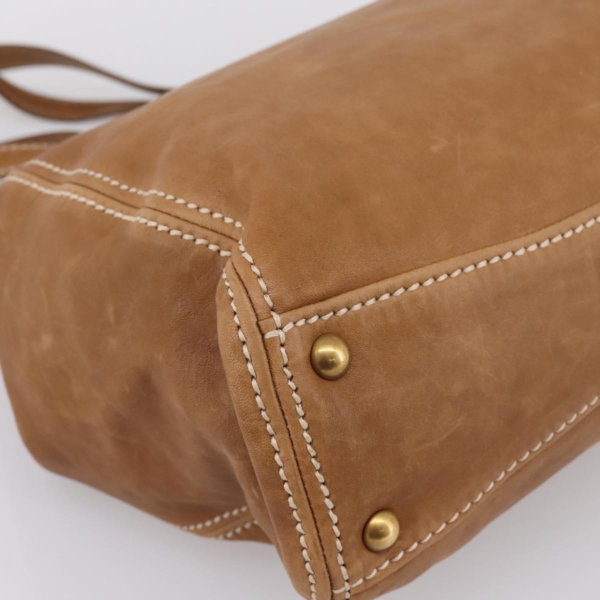 Miu Miu Vitellolux Tote Bag Leather Brown Gold Tone Auth 202081V