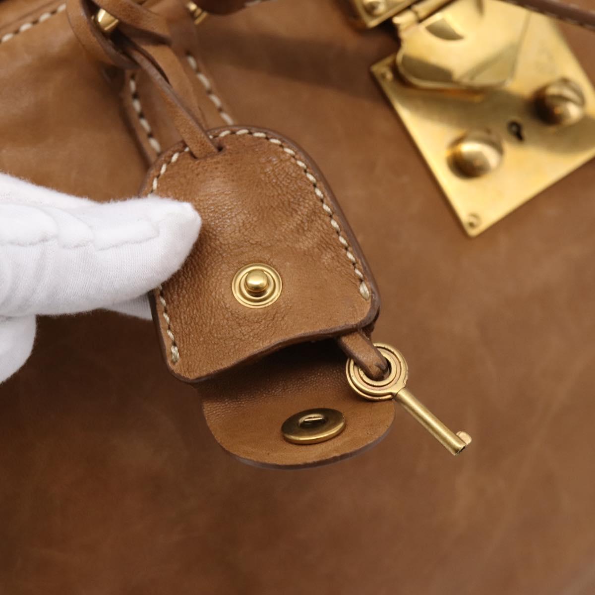 Miu Miu Vitellolux Tote Bag Leather Brown Gold Tone Auth 202081V