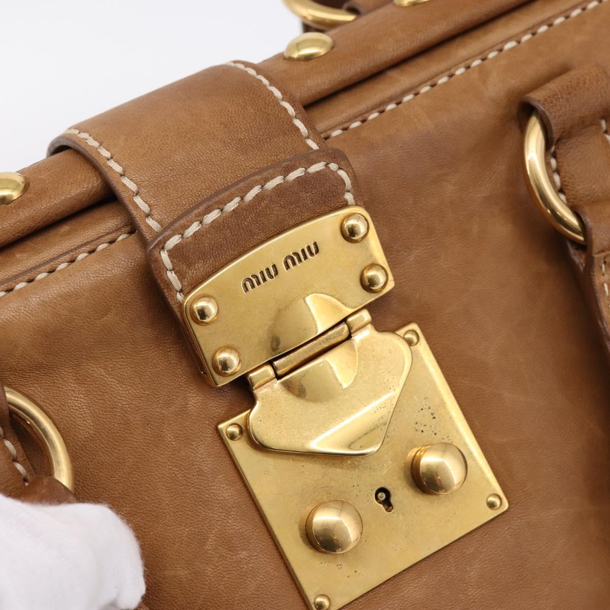 Miu Miu Vitellolux Tote Bag Leather Brown Gold Tone Auth 202081V