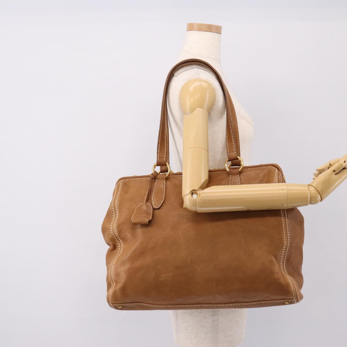 Miu Miu Vitellolux Tote Bag Leather Brown Gold Tone Auth 202081V