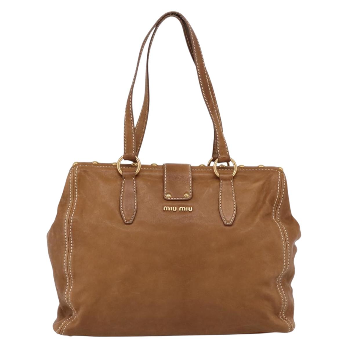 Miu Miu Vitellolux Tote Bag Leather Brown Gold Tone Auth 202081V