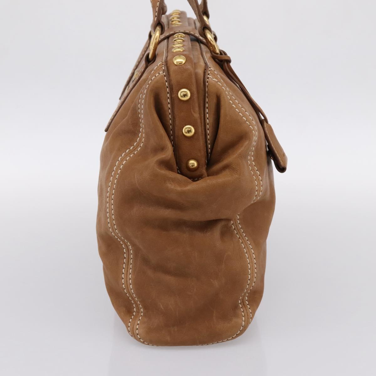 Miu Miu Vitellolux Tote Bag Leather Brown Gold Tone Auth 202081V
