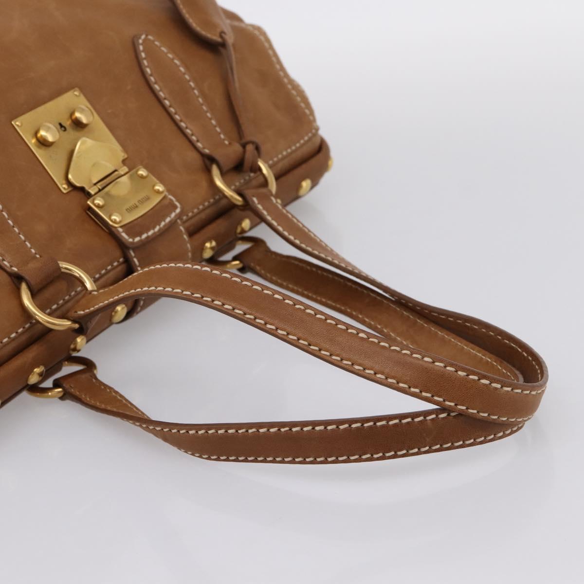 Miu Miu Vitellolux Tote Bag Leather Brown Gold Tone Auth 202081V