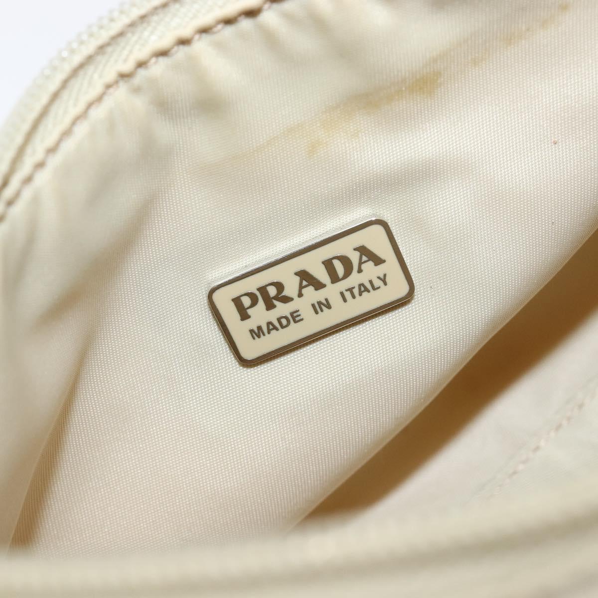 PRADA Accessory Pouch Nylon Beige Silver Auth 202088