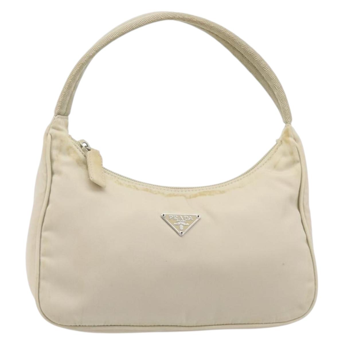 PRADA Accessory Pouch Nylon Beige Silver Auth 202088