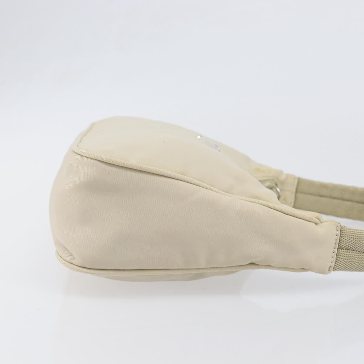 PRADA Accessory Pouch Nylon Beige Silver Auth 202088