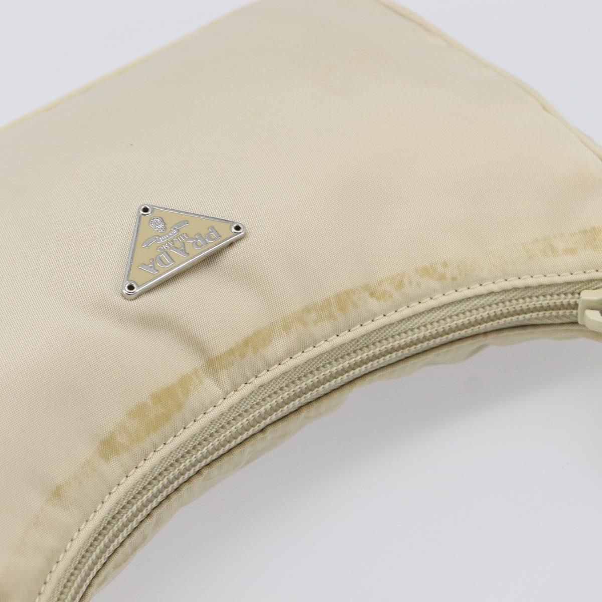 PRADA Accessory Pouch Nylon Beige Silver Auth 202088