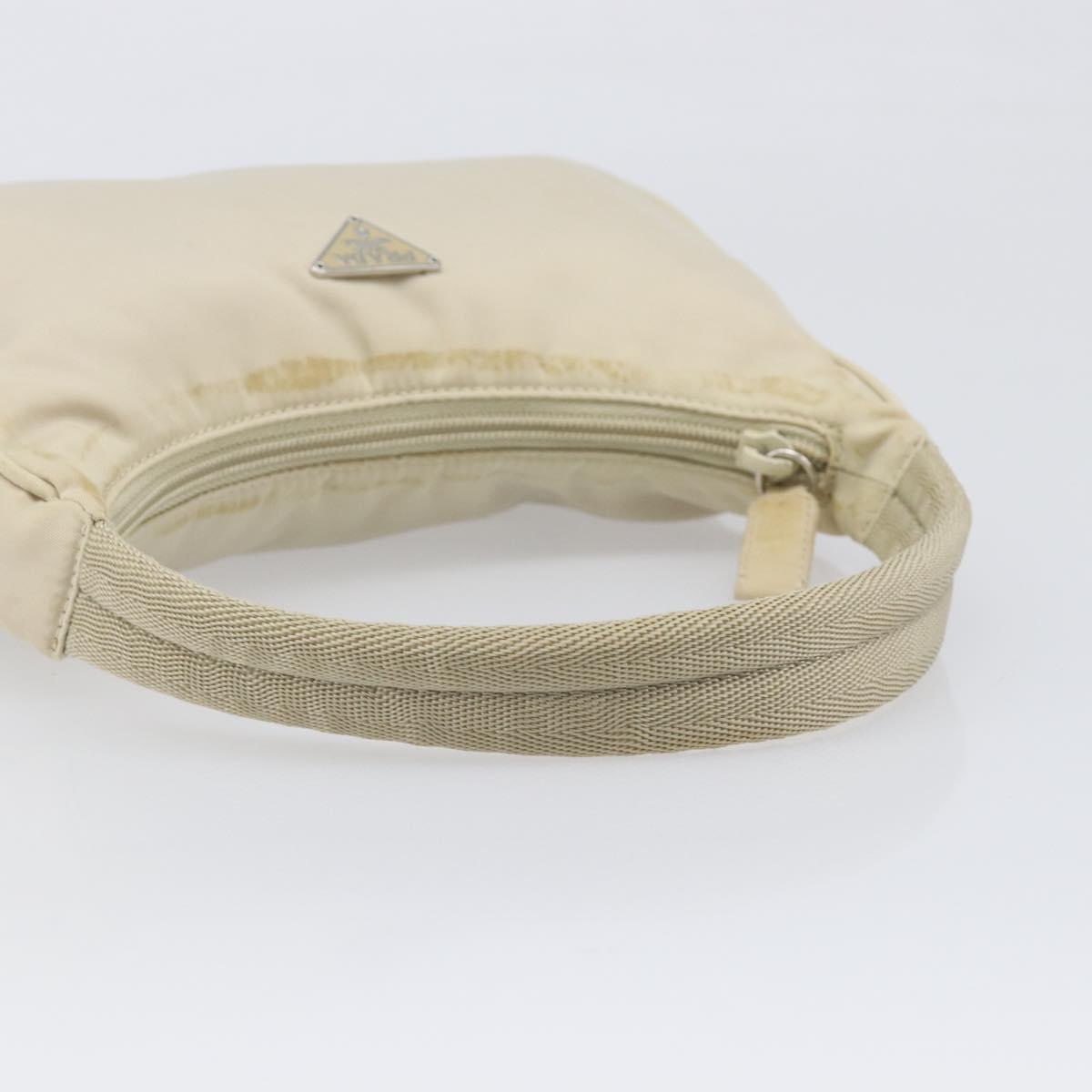 PRADA Accessory Pouch Nylon Beige Silver Auth 202088