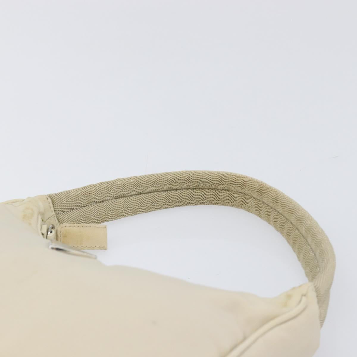 PRADA Accessory Pouch Nylon Beige Silver Auth 202088