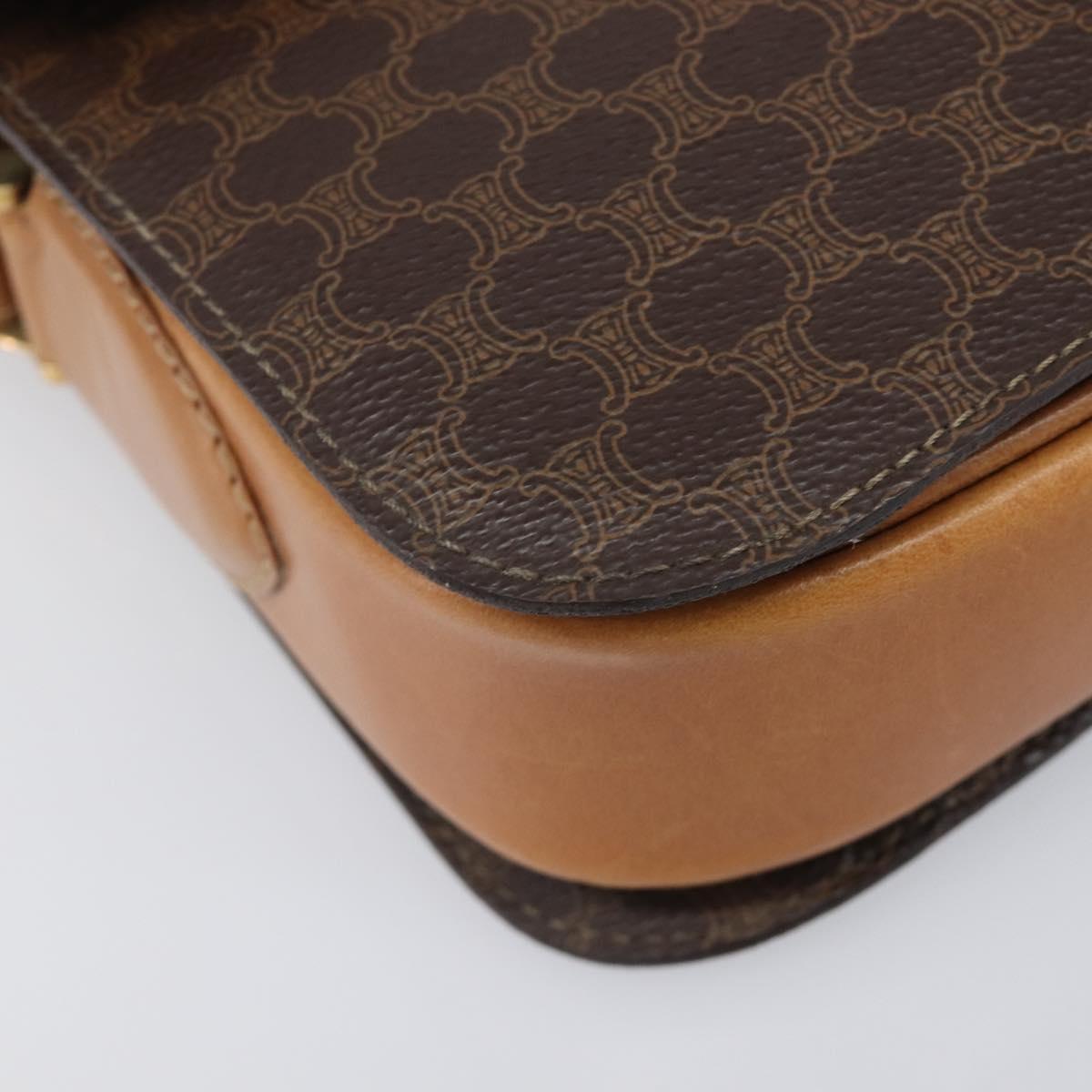 CELINE Macadam Horse Carriage Shoulder Bag PVC Brown Gold Tone Auth 202089A