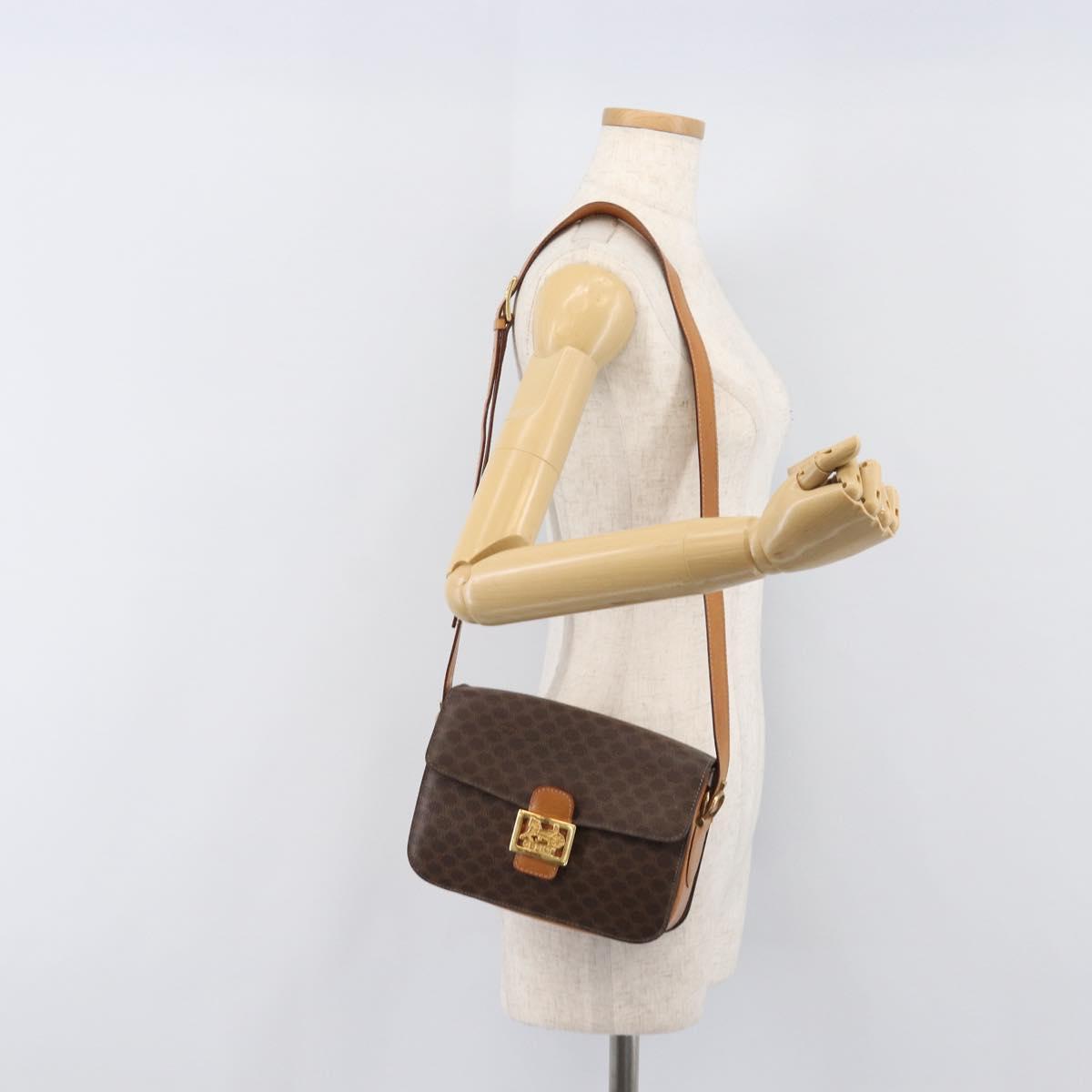 CELINE Macadam Horse Carriage Shoulder Bag PVC Brown Gold Tone Auth 202089A
