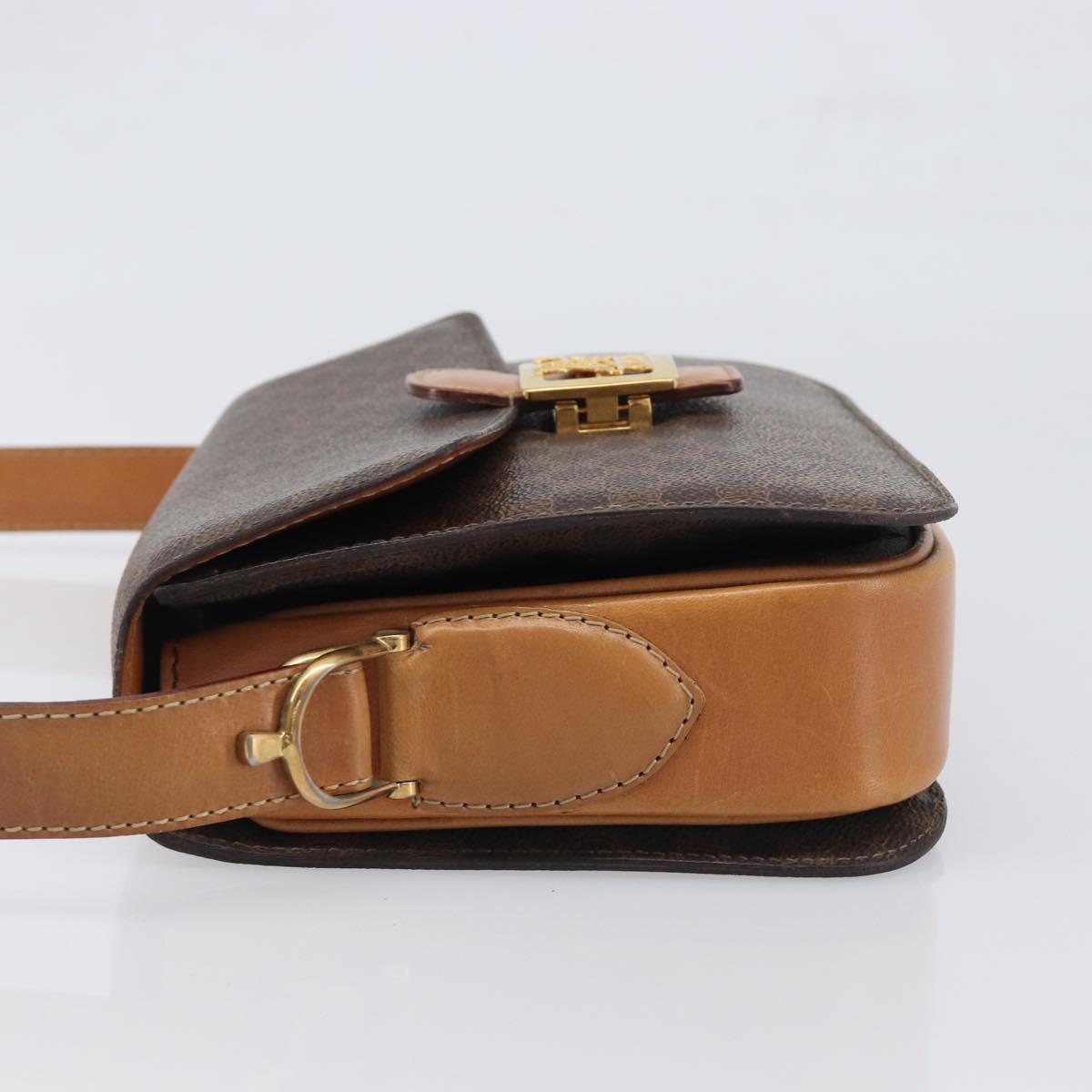 CELINE Macadam Horse Carriage Shoulder Bag PVC Brown Gold Tone Auth 202089A