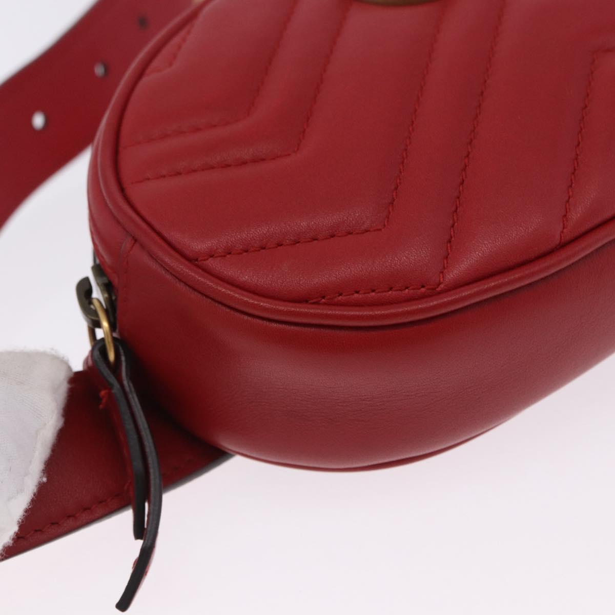 GUCCI GG Marmont Waist Bag Leather Red Gold Tone 476434 Auth 202090V