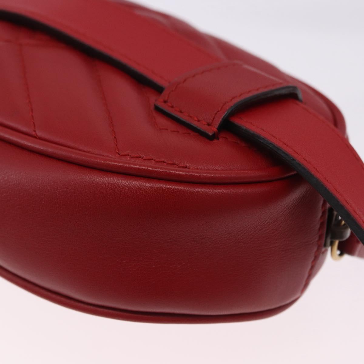 GUCCI GG Marmont Waist Bag Leather Red Gold Tone 476434 Auth 202090V