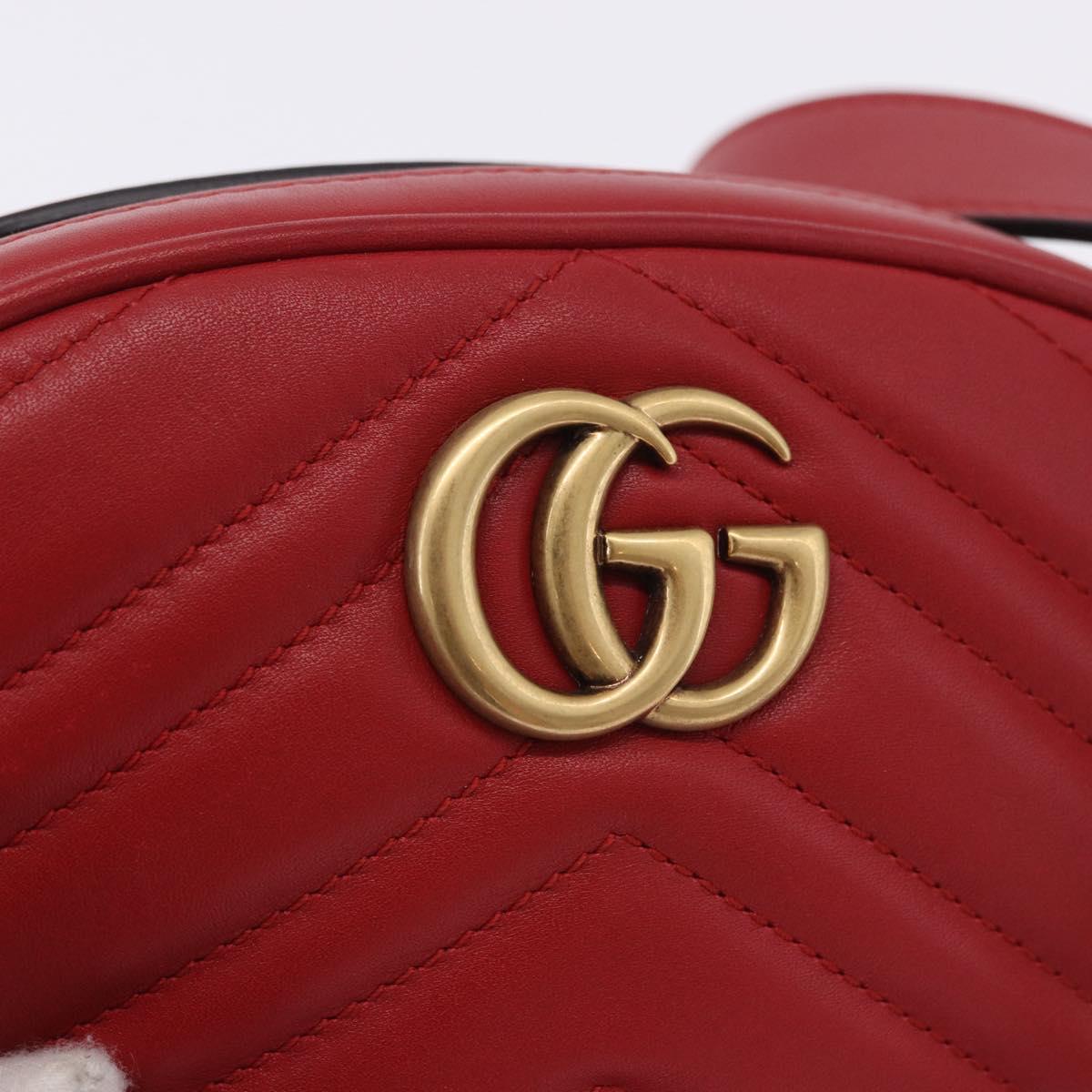 GUCCI GG Marmont Waist Bag Leather Red Gold Tone 476434 Auth 202090V