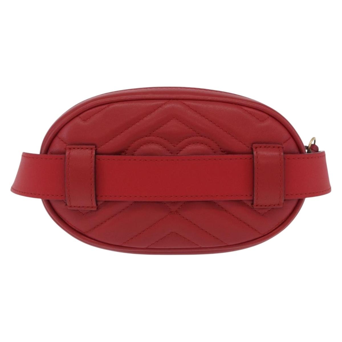 GUCCI GG Marmont Waist Bag Leather Red Gold Tone 476434 Auth 202090V