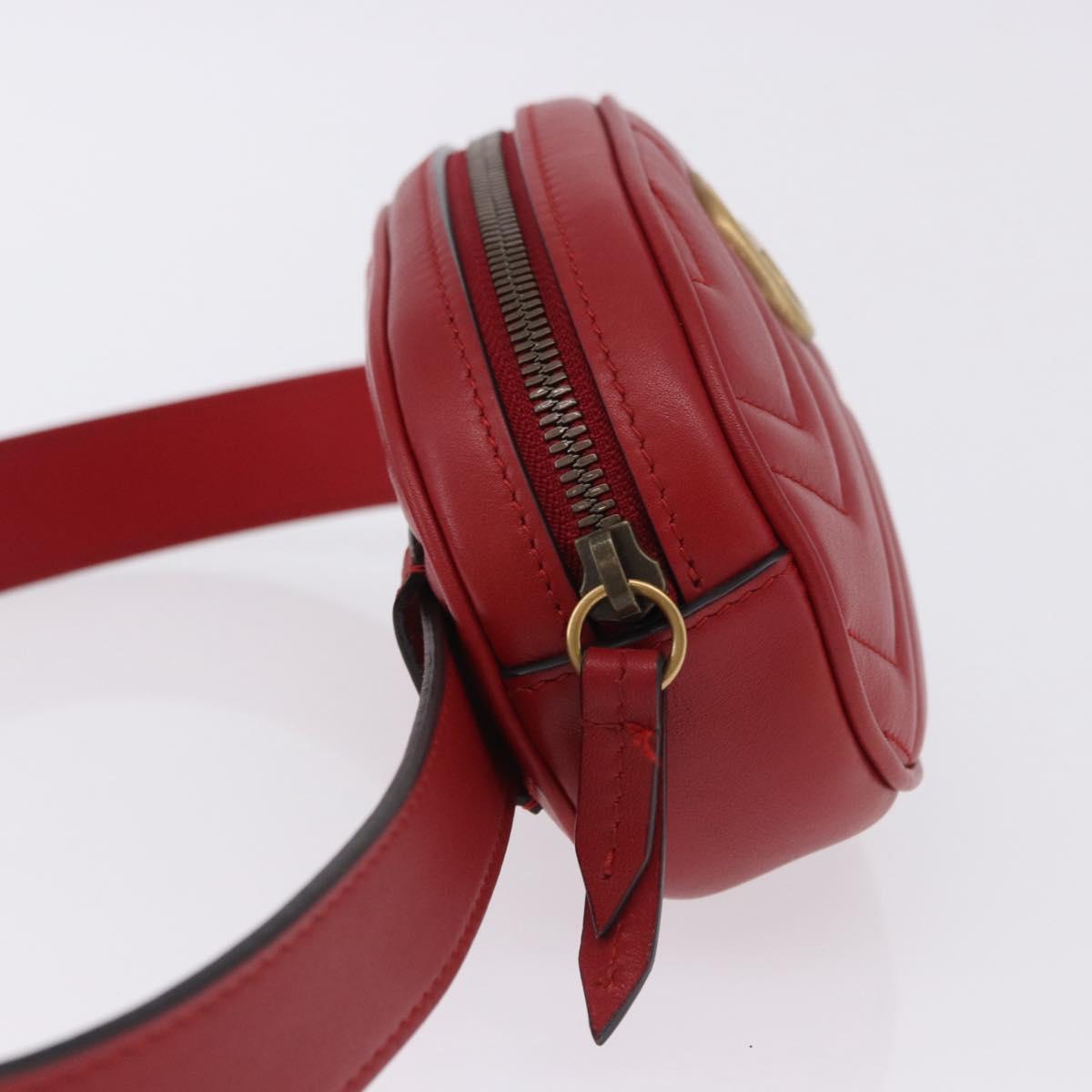 GUCCI GG Marmont Waist Bag Leather Red Gold Tone 476434 Auth 202090V