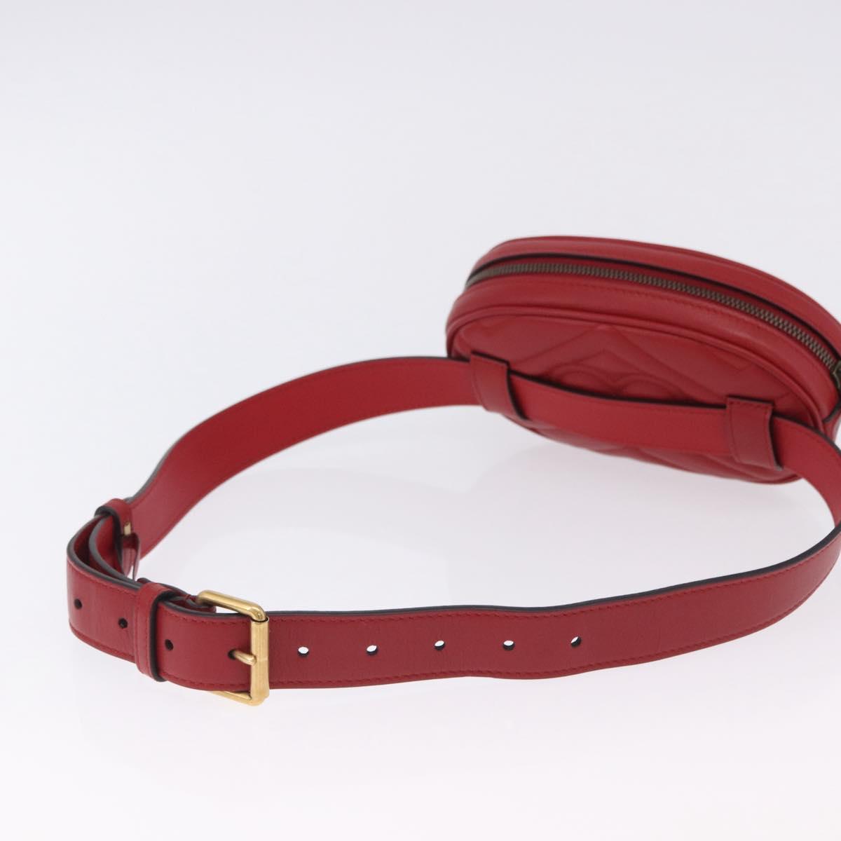 GUCCI GG Marmont Waist Bag Leather Red Gold Tone 476434 Auth 202090V