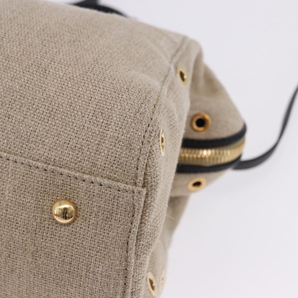FENDI Chameleon Hand Bag Canvas 2way Beige Gold Tone 8BL114 Auth 202092