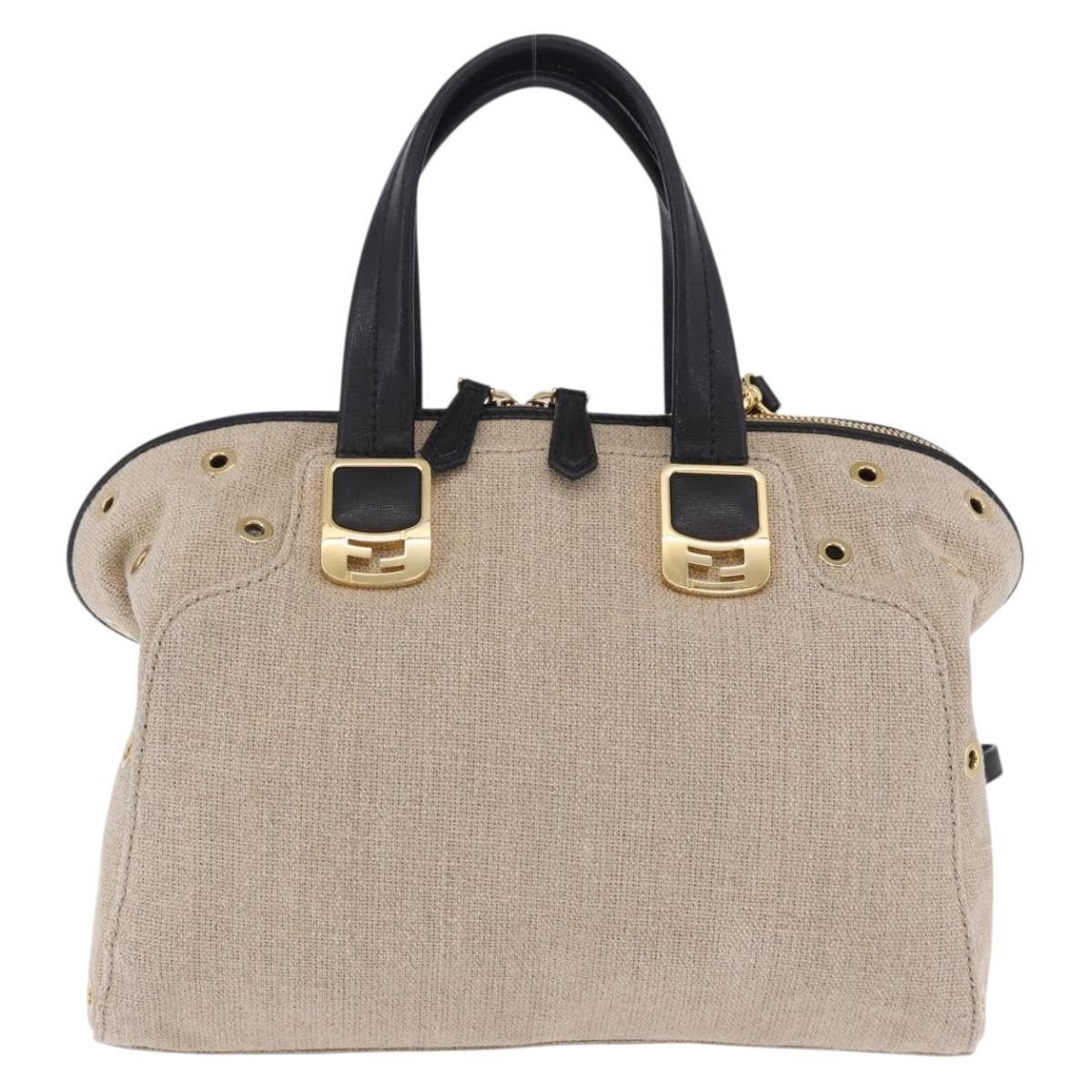 FENDI Chameleon Hand Bag Canvas 2way Beige Gold Tone 8BL114 Auth 202092