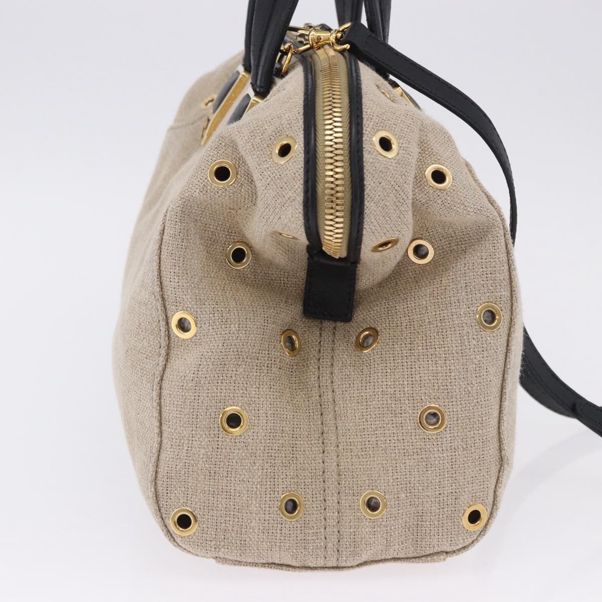 FENDI Chameleon Hand Bag Canvas 2way Beige Gold Tone 8BL114 Auth 202092