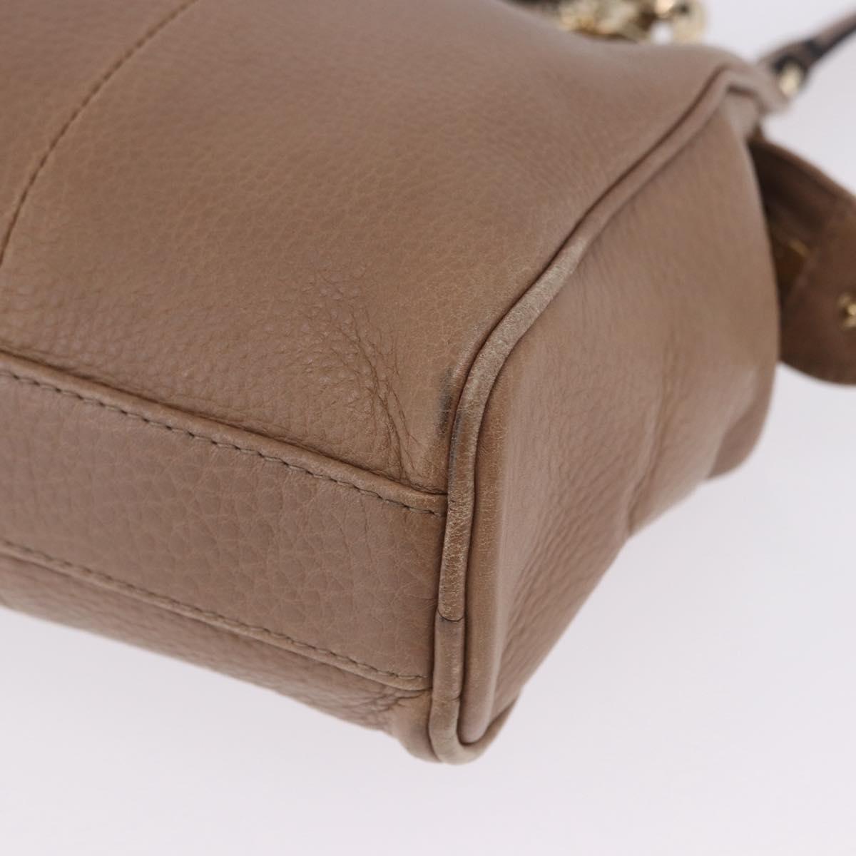 BVLGARI Chain Shoulder Tote Bag Leather 2way Beige Gold Tone Auth 202093A