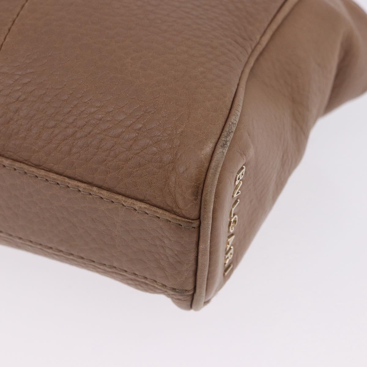 BVLGARI Chain Shoulder Tote Bag Leather 2way Beige Gold Tone Auth 202093A