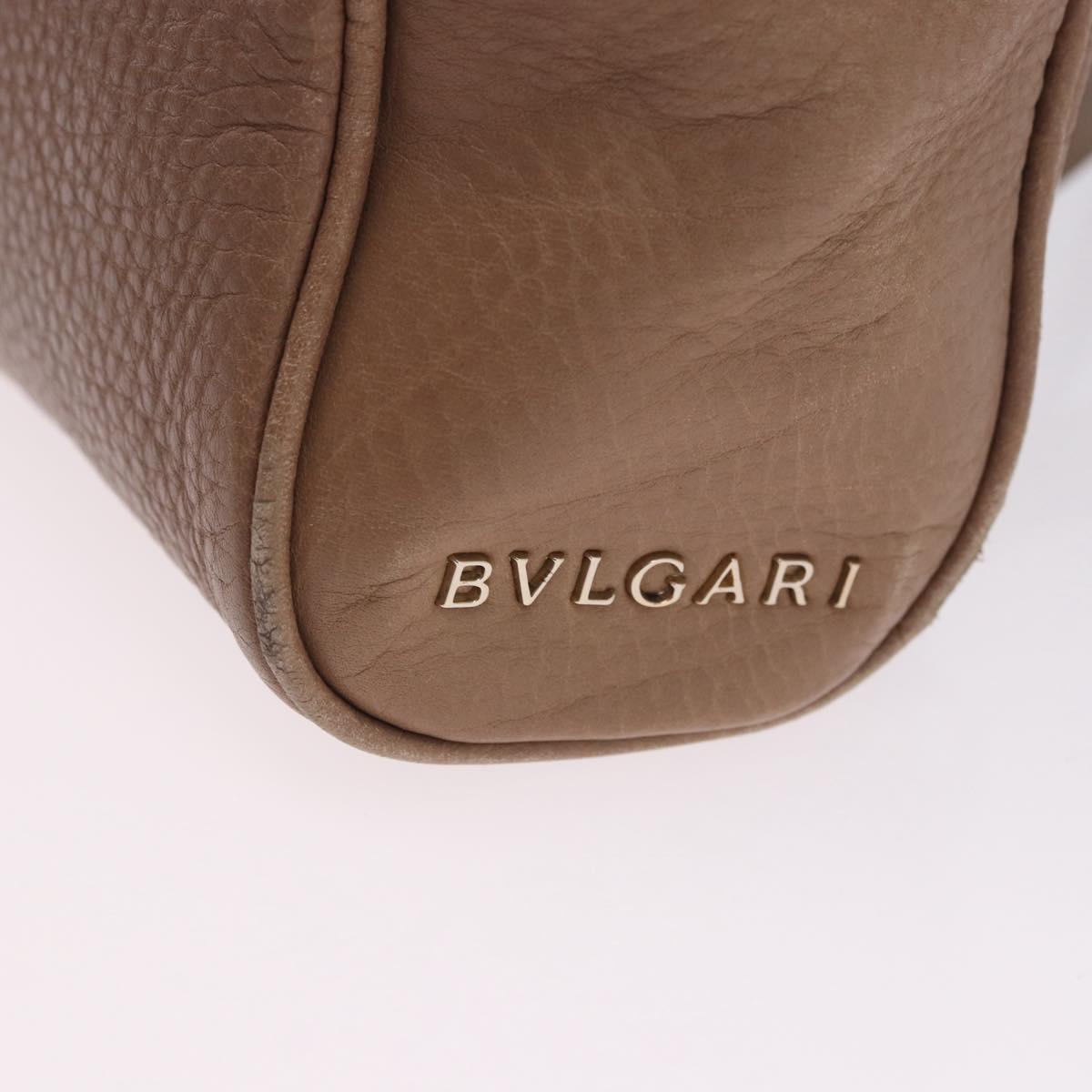 BVLGARI Chain Shoulder Tote Bag Leather 2way Beige Gold Tone Auth 202093A