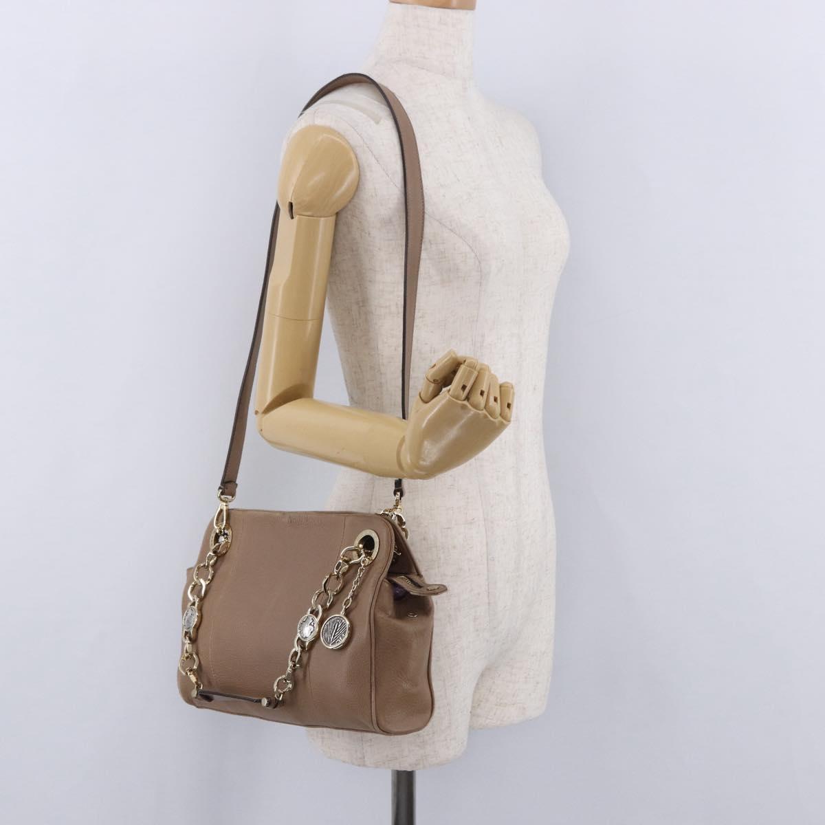 BVLGARI Chain Shoulder Tote Bag Leather 2way Beige Gold Tone Auth 202093A