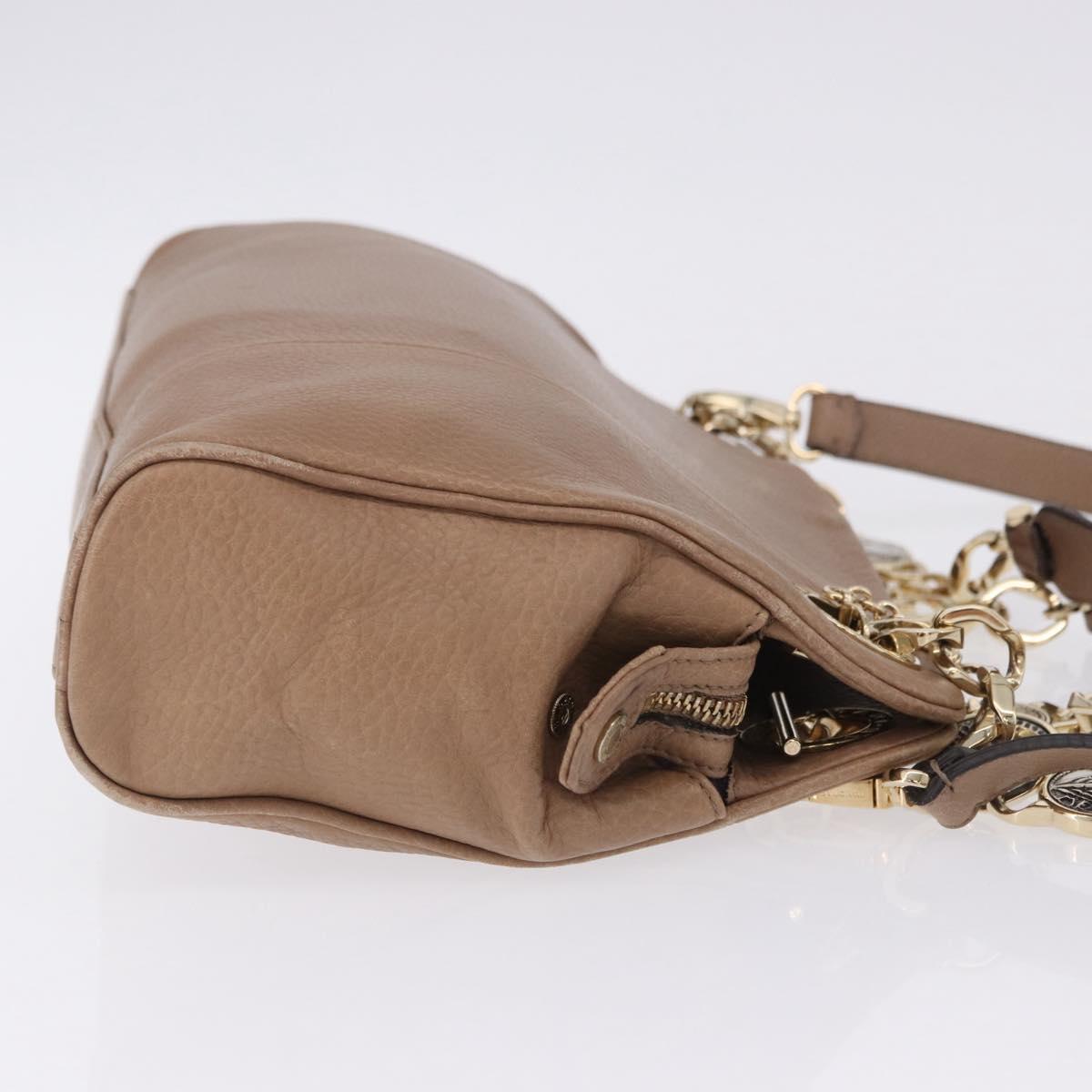 BVLGARI Chain Shoulder Tote Bag Leather 2way Beige Gold Tone Auth 202093A