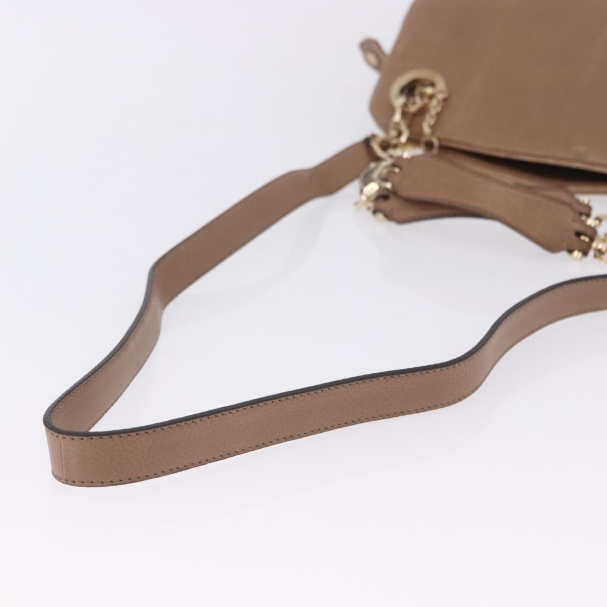 BVLGARI Chain Shoulder Tote Bag Leather 2way Beige Gold Tone Auth 202093A