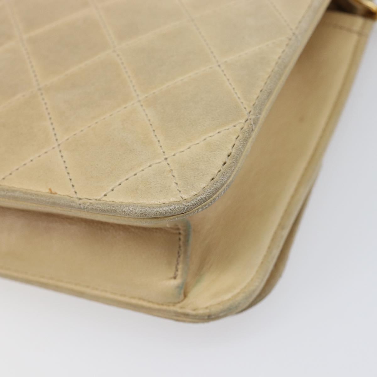 CHANEL Matelasse Chain Shoulder Bag Lamb Skin Beige Gold Tone CC Auth 202094