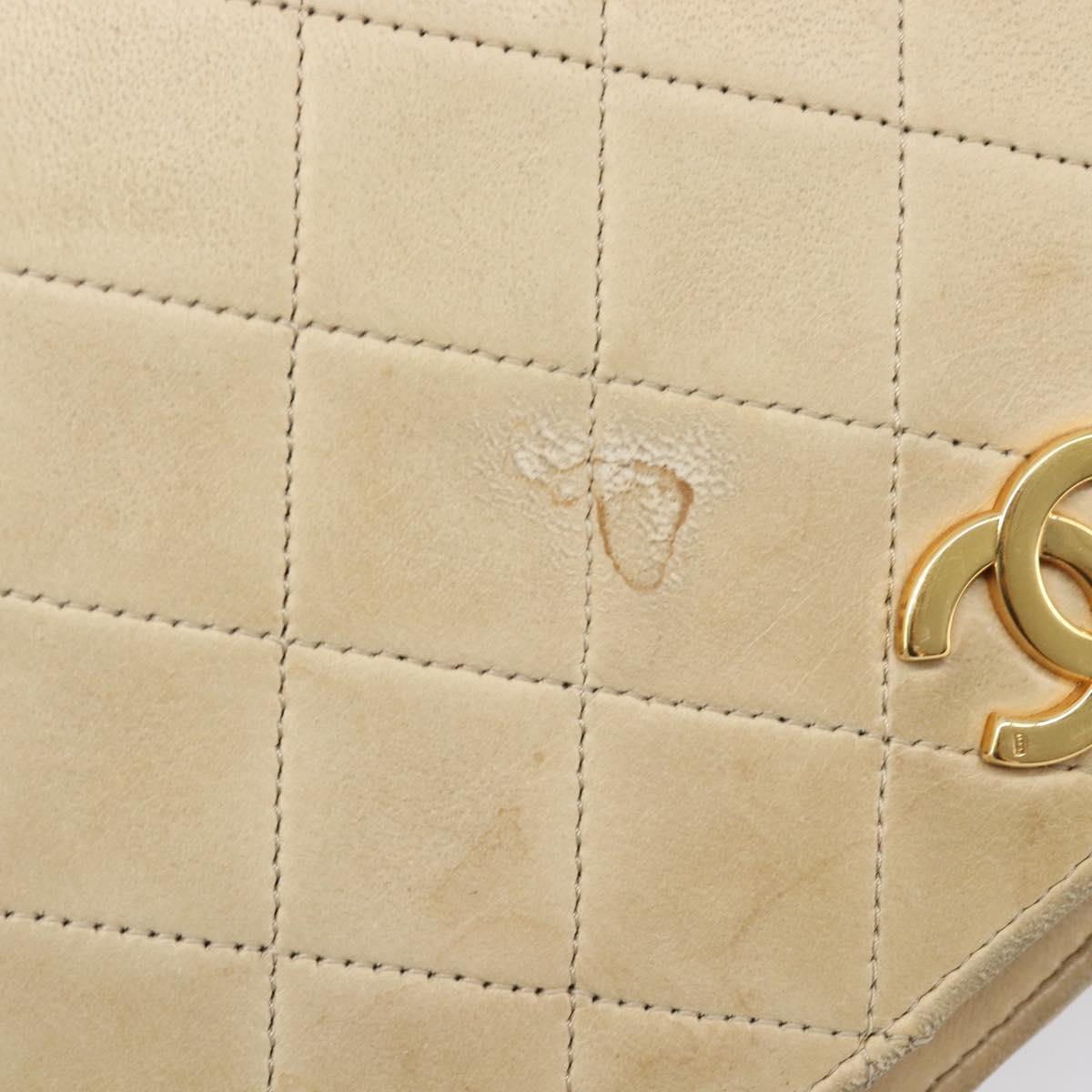 CHANEL Matelasse Chain Shoulder Bag Lamb Skin Beige Gold Tone CC Auth 202094